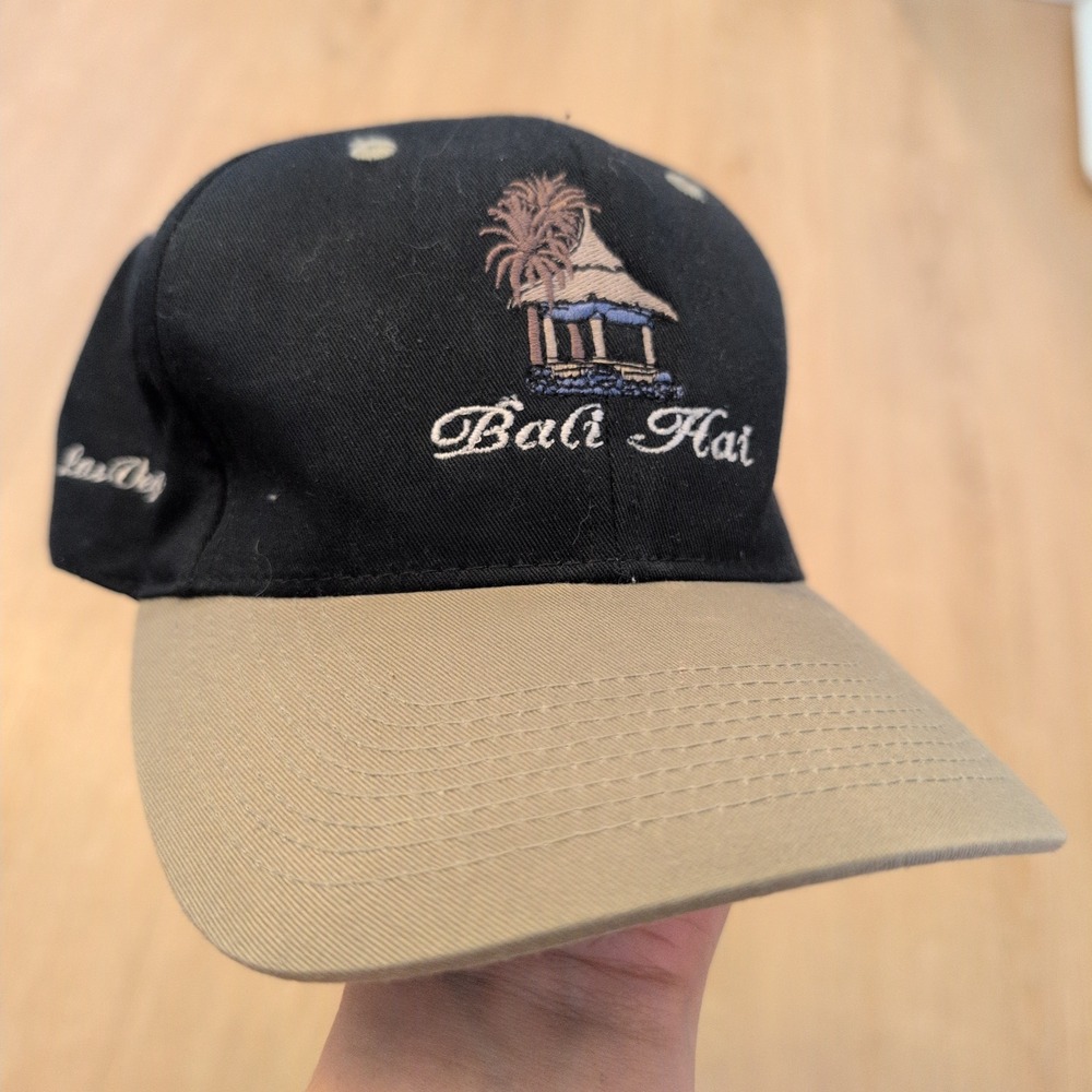 VTG Bali Indonesia Embroidered Hat Black Tan Strapback Baseball Cap Skater